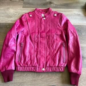 Coach Lamb Leather Satin Leather Blouson Jacket In Tweed Berry Size 00